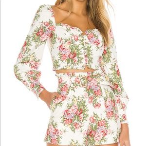 MAJORELLE White Floral Cropped Sweetheart Top